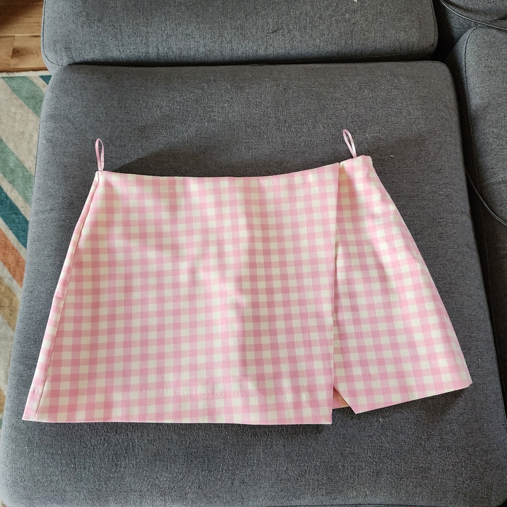 Zara Pink and White Checkered Skort
